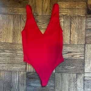Red Aritizia Babaton Contour V Neck Bodysuit